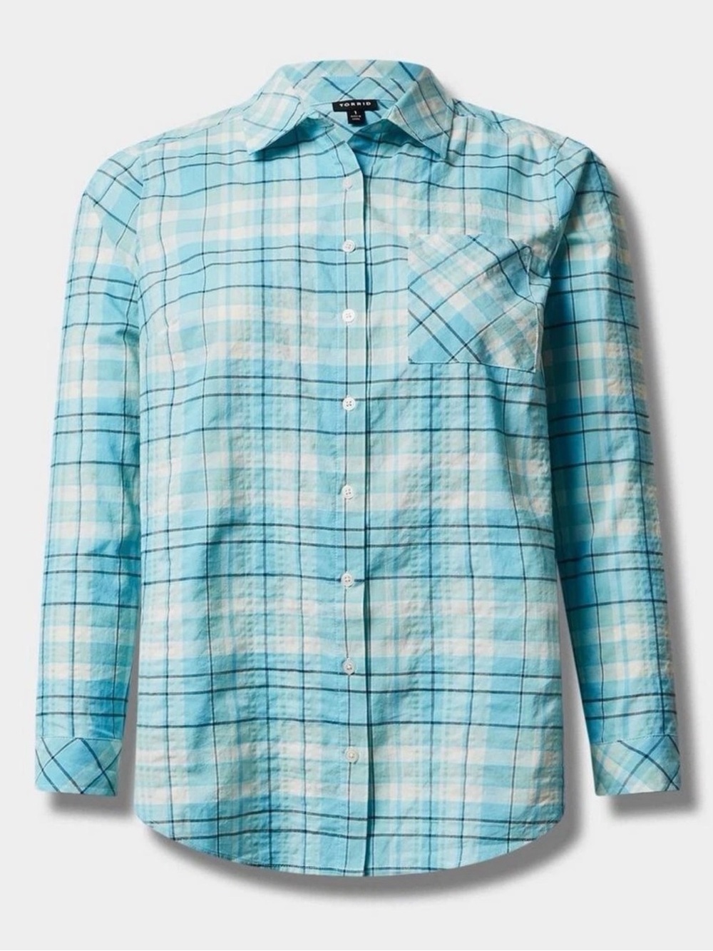 Torrid Lizzie Long Sleeve Plaid Button Shirt Blue